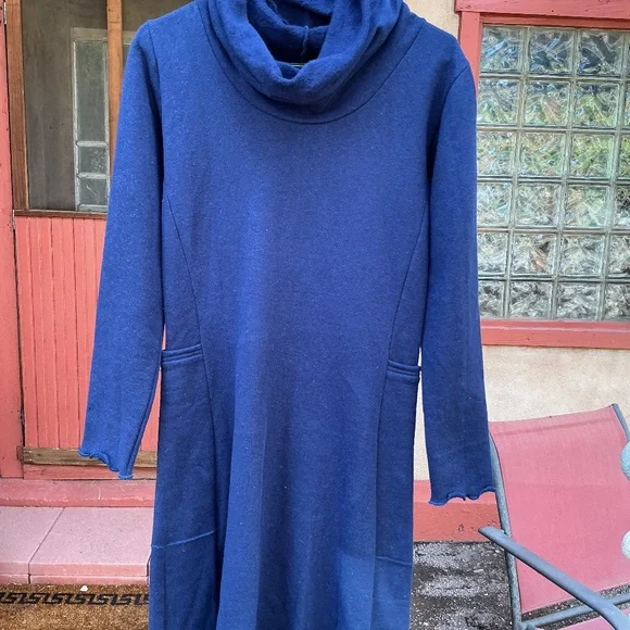 Rowan Grey Hemp Denver Passport Pocket Cowl Neck Dress Small Navy NWOT - Picture 1 of 3